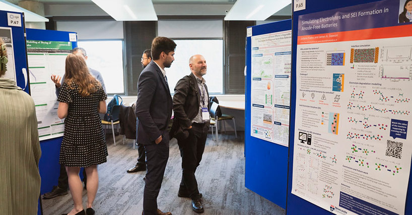 James Dawson, Newcastle University, and Joel Sylvester, Dukosi, talk during poster sessions at The Faraday Institution Conference 2024 held at Newcastle University, September 2024 James Dawson, Newcastle University, and Joel Sylvester, Dukosi, talk during poster sessions at The Faraday Institution Conference 2024 held at Newcastle University, September 2024