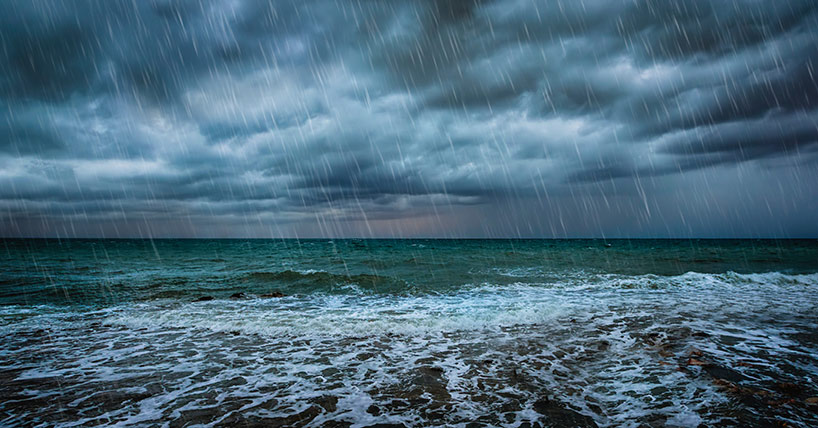 heavy rain and waves on a stormy sea